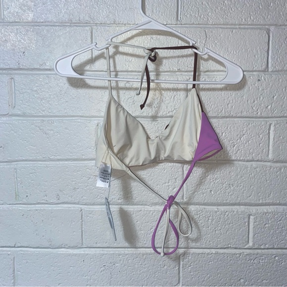 NWT  L*Space Sea Glass Color Block Bikini Swim Top Brown Pink Halter XL Bitsy - Picture 3 of 10